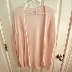 J.Jill Sweater Womens Petite Medium Linen Pink Open Front Cardigan Light Knit